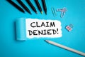 Claim Denied. Indemnification, Insurance and Warranty concept