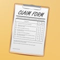 Claim Form Vector. Medical, Office Paperwork. Clipboard. Realistic Illustration Royalty Free Stock Photo