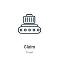 Claim outline vector icon. Thin line black claim icon, flat vector simple element illustration from editable travel concept Royalty Free Stock Photo