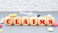 Claims Word In Wooden Cube, madical concept Royalty Free Stock Photo