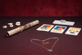 Clairvoyance equipment with weddings rings Royalty Free Stock Photo
