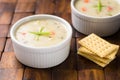Clam chowder bowl with crackers