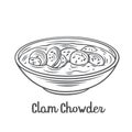 Clam chowder soup bowl outline icon