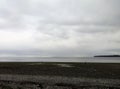 diggers on a beach on a cloudy morning Royalty Free Stock Photo