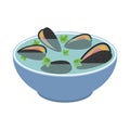 Clam soup isolated. Seafood japanese. shell bowl vector illustration