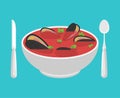 Clam soup isolated. Seafood japanese. shell bowl vector illustration