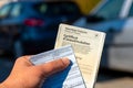 Administrative documents for French vehicles. Registration certificate, also called `Carte grise` and international insurance card