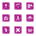 Clambake icons set, grunge style