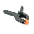 Clamp with orange plastic jaws, isolated over the white background Royalty Free Stock Photo