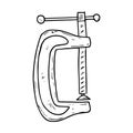 Clamp tool icon. Vector illustration of a vise. Hand drawn building clamp