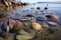 clams in shallow waters at low tide Royalty Free Stock Photo