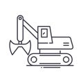 Clamshell bucket truck icon, linear isolated illustration, thin line vector, web design sign, outline concept symbol