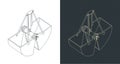 Clamshell digging bucket isometric blueprints