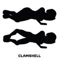 Clamshell. Sport exersice. Silhouettes of woman doing exercise. Workout, training