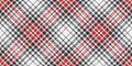 Red on black and white background diagonal tartan traditional clan ornament repeatable pattern, textile texture from plaid Royalty Free Stock Photo