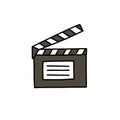 Clapboard film doodle icon, vector color illustration