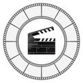 Clapboard icon with film-strip round frame