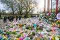 CLAPHAM, LONDON, ENGLAND- 16 March 2021: Flowers and tributes at Clapham Common Bandstand, in memory of Sarah Everard, who was