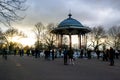 CLAPHAM, LONDON, ENGLAND- 16 March 2021: Flowers and tributes at Clapham Common Bandstand, in memory of Sarah Everard Royalty Free Stock Photo