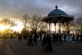 CLAPHAM, LONDON, ENGLAND- 16 March 2021: Flowers and tributes at Clapham Common Bandstand, in memory of Sarah Everard Royalty Free Stock Photo