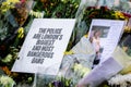 CLAPHAM, LONDON, ENGLAND- 16 March 2021: Flowers and tributes at Clapham Common Bandstand, in memory of Sarah Everard Royalty Free Stock Photo