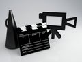 Clapper board and old camera 3d illustration