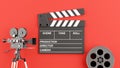 clapper board with reel film,retro movie camera for cinema concept Royalty Free Stock Photo