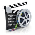 Clapper board and reel with filmstrip