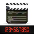 Clapper Board Vector. Digital Film Movie Clapper Board With Red Digital Numbers.
