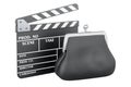 Clapperboard with coin purse, 3D rendering
