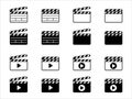 Clapperboard icon set. Opened and closed movie shooting clapper board vector. Film cinema symbol. Vector stock illustration Royalty Free Stock Photo