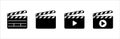 Clapperboard icon set. Opened movie shooting clapper board vector. Film cinema symbol. Vector stock illustration Royalty Free Stock Photo