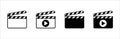 Clapperboard icon set. Opened movie shooting clapper board vector. Film cinema symbol. Vector stock illustration Royalty Free Stock Photo