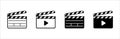 Clapperboard icon set. Opened movie shooting clapper board vector. Film cinema symbol. Vector stock illustration Royalty Free Stock Photo