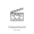 clapperboard icon vector from date night collection. Thin line clapperboard outline icon vector illustration. Outline, thin line Royalty Free Stock Photo