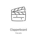 clapperboard icon vector from fine arts collection. Thin line clapperboard outline icon vector illustration. Linear symbol for use