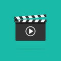 Clapperboard icon vector isolated on color background, flat style clapperboard with play button