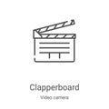 clapperboard icon vector from video camera collection. Thin line clapperboard outline icon vector illustration. Linear symbol for