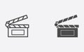 Clapperboard outline and filled vector icon sign symbol