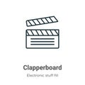 Clapperboard outline vector icon. Thin line black clapperboard icon, flat vector simple element illustration from editable