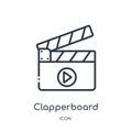 clapperboard play button icon from music and media outline collection. Thin line clapperboard play button icon isolated on white