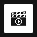 Clapperboard with play button icon, simple style