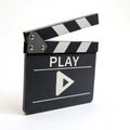 Clapperboard with play button isolated on white background Royalty Free Stock Photo