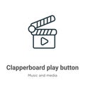 Clapperboard play button outline vector icon. Thin line black clapperboard play button icon, flat vector simple element