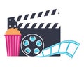 Clapperboard reel and popcorn production movie film Royalty Free Stock Photo
