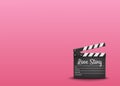 Clapperboard with text Love Story on orange background.Vector