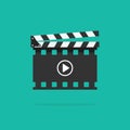 Clapperboard vector icon isolated, clapboard slate filmmaking device in filmstrip Royalty Free Stock Photo