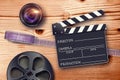 Clapperboards and the reel of film