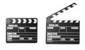 Clapperboards on white background, collage. Cinema production