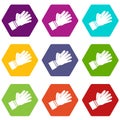 Clapping applauding hands icon set color hexahedron